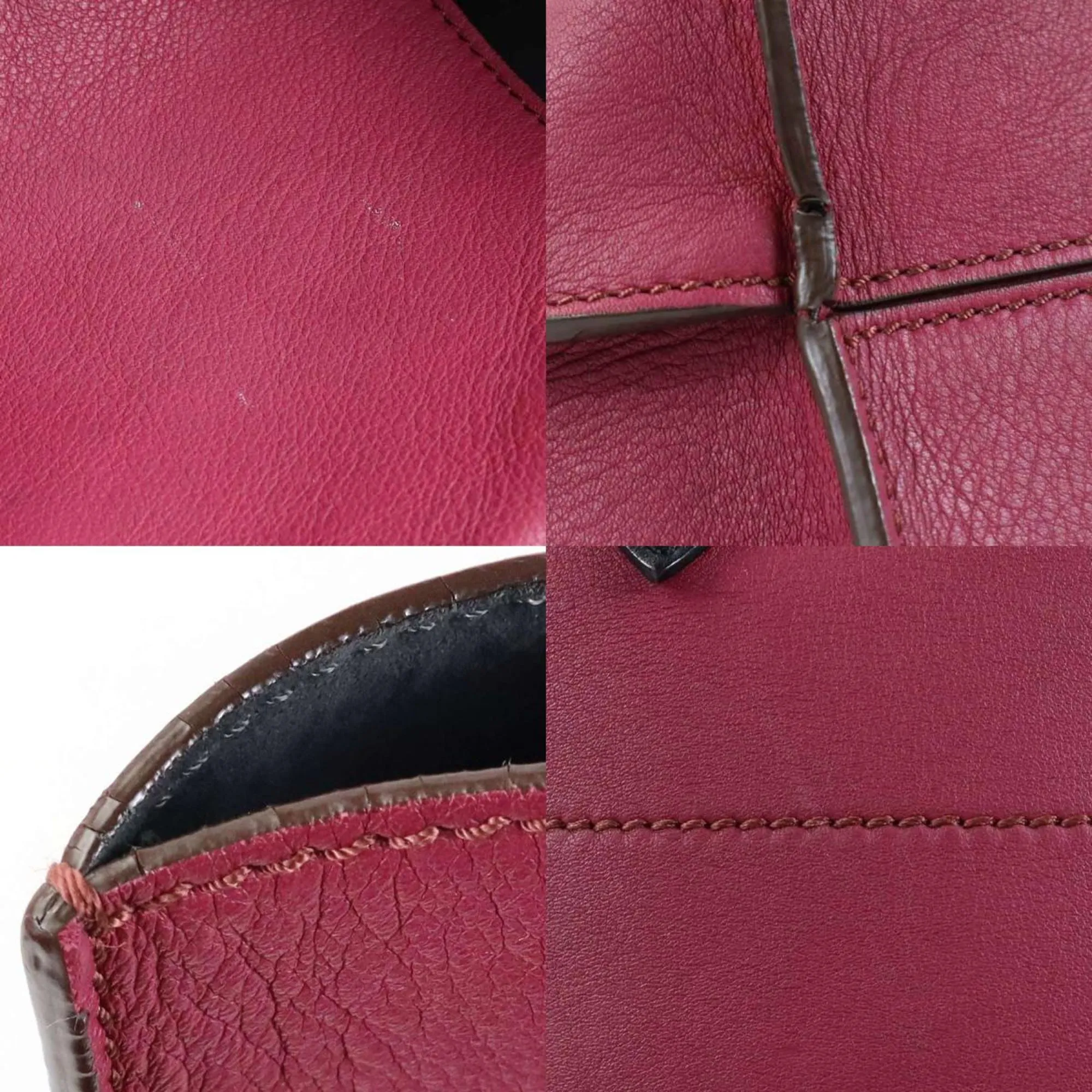 FENDI Handbag Tote Bag Leather Magenta/Black Ladies