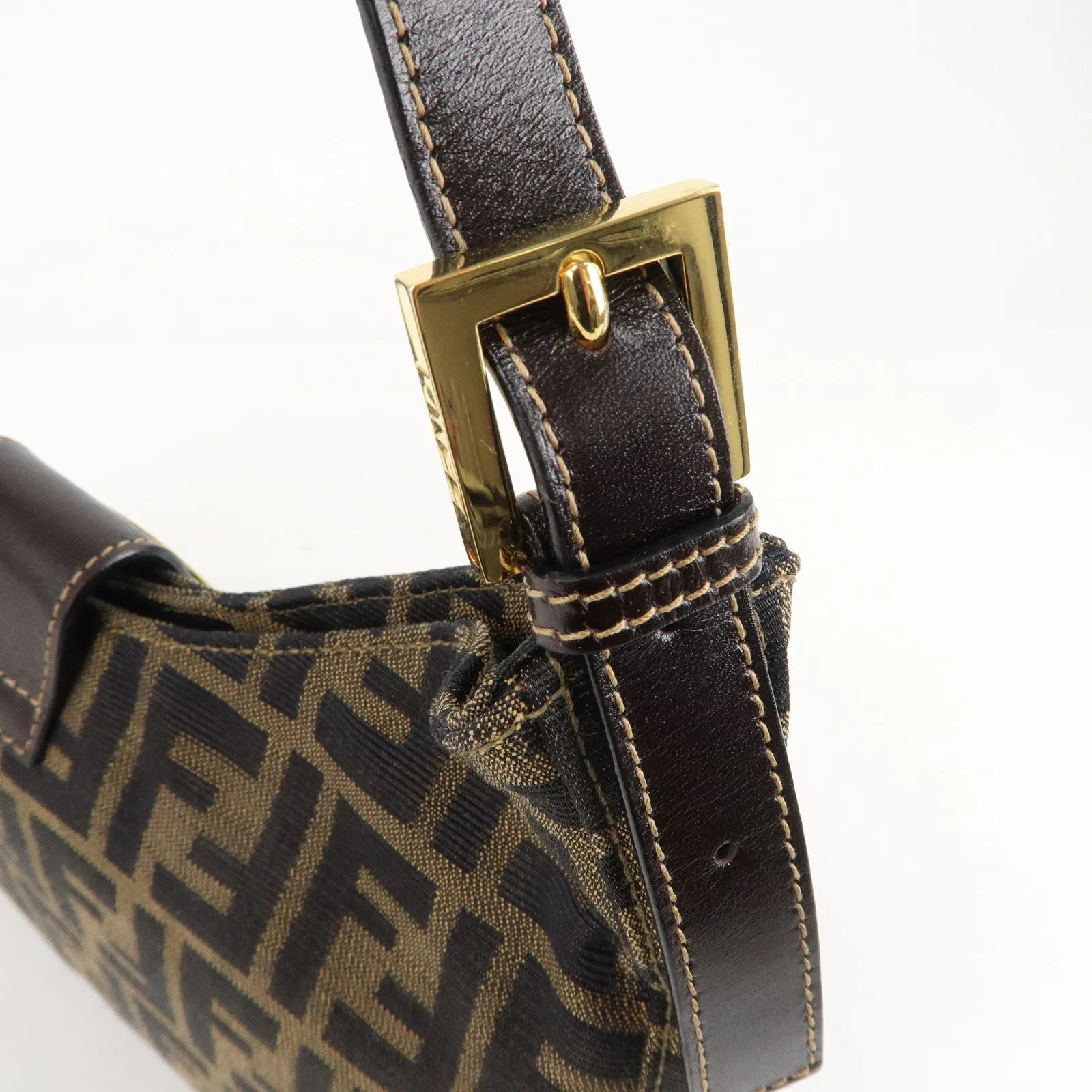 FENDI Zucca Canvas Leather Shoulder Bag Brown Black 26569