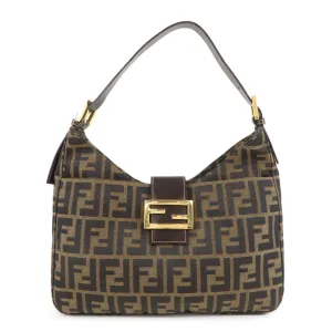 FENDI Zucca Canvas Leather Shoulder Bag Brown Black 26569