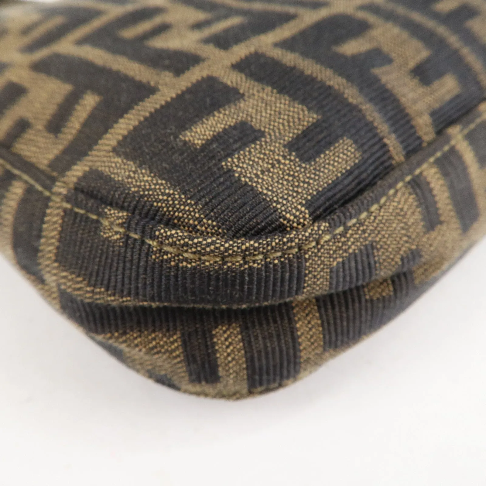 FENDI Zucca Canvas Leather Shoulder Bag Brown Black 26569