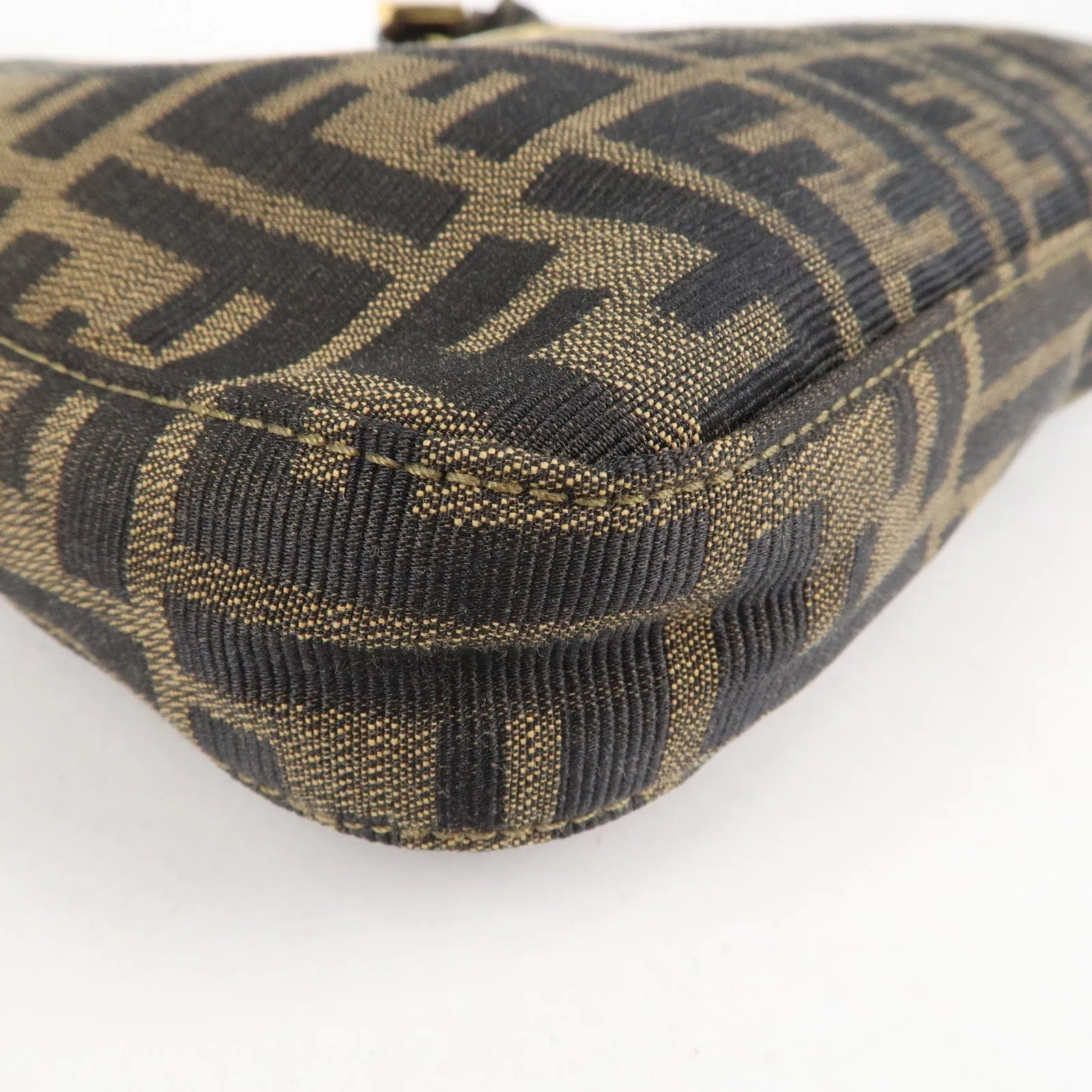 FENDI Zucca Canvas Leather Shoulder Bag Brown Black 26569