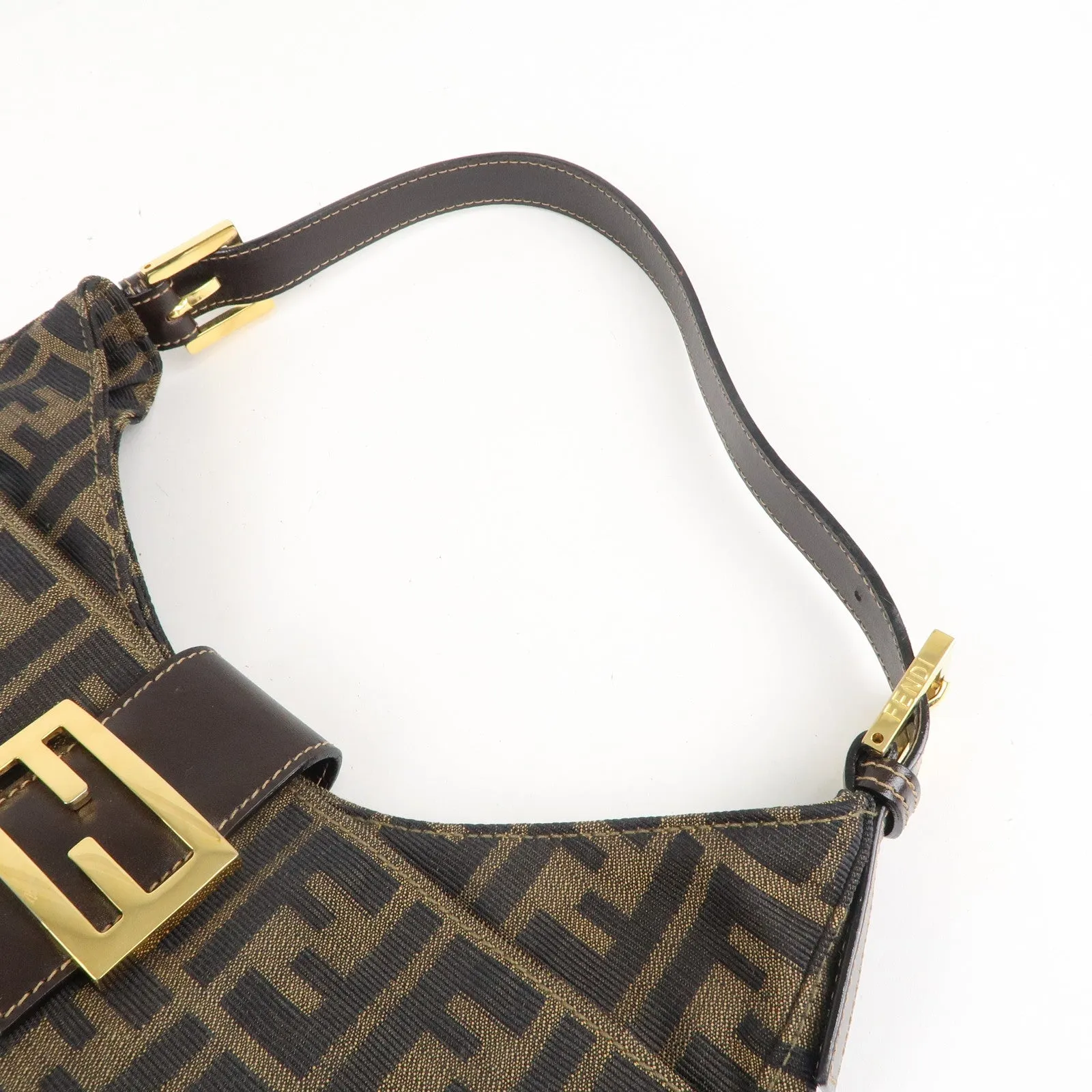 FENDI Zucca Canvas Leather Shoulder Bag Brown Black 26569