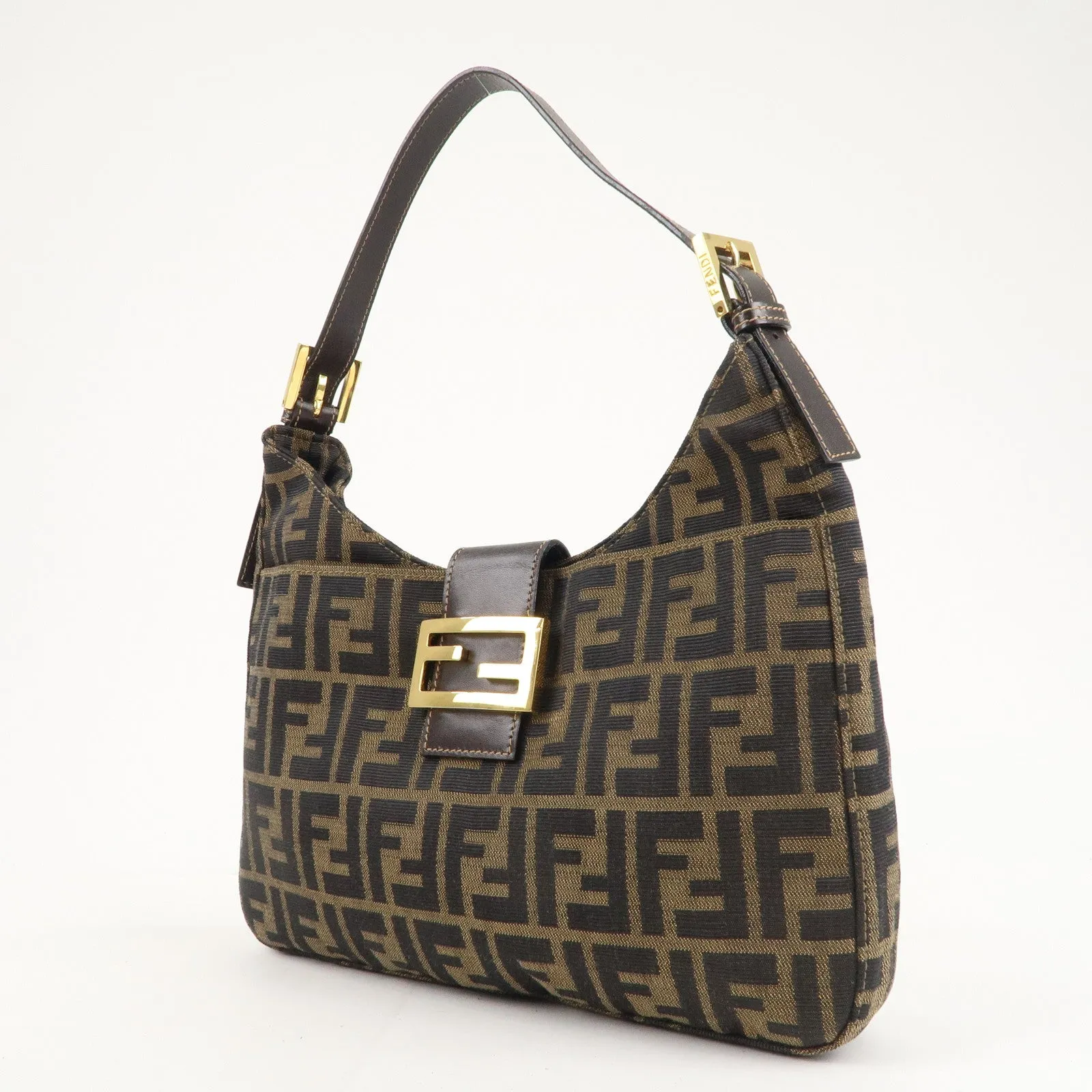 FENDI Zucca Canvas Leather Shoulder Bag Brown Black 26569
