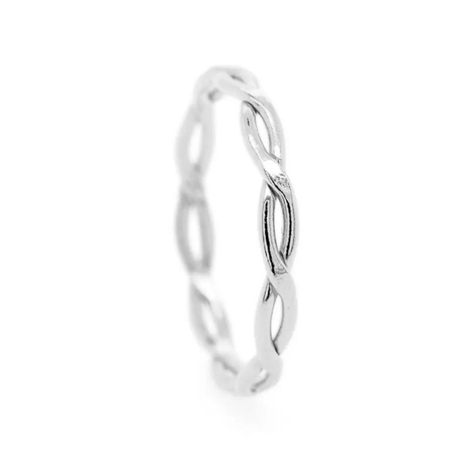 FJ0015 925 Sterling Silver Braided Skinny Ring