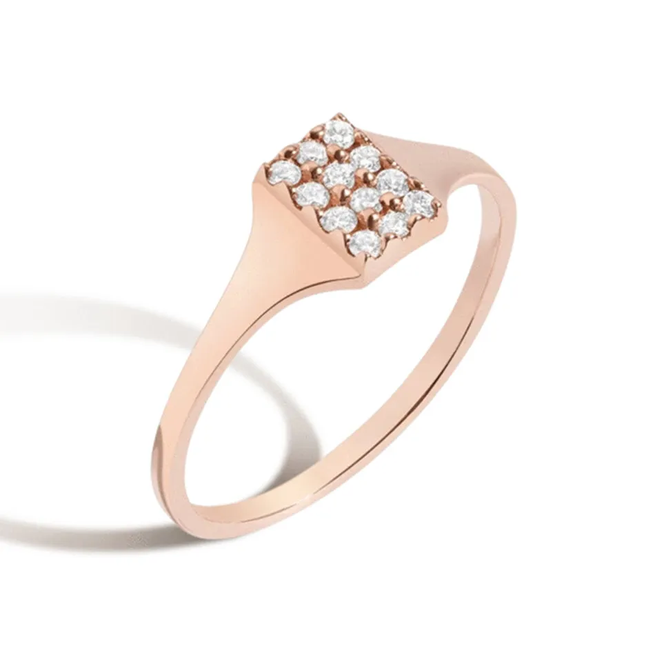 FJ0050 925 Sterling Silver Diamond Signet Ring