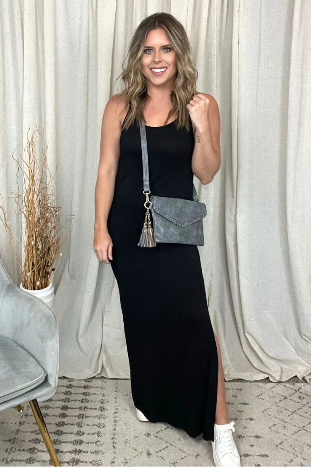 GRAY VEGAN LEATHER CROSSBODY PURSE