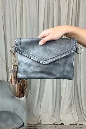 GRAY VEGAN LEATHER CROSSBODY PURSE