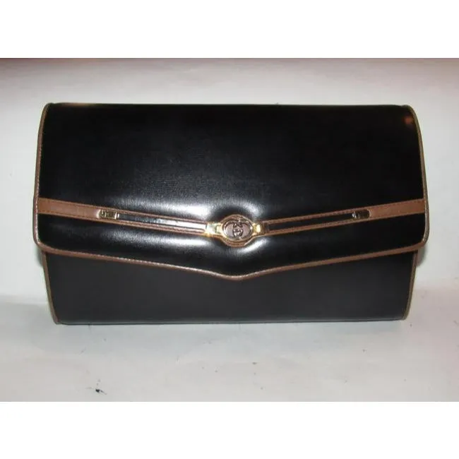 Gucci W Two Way Equestrian Accents Black Leather Shoulder Bag