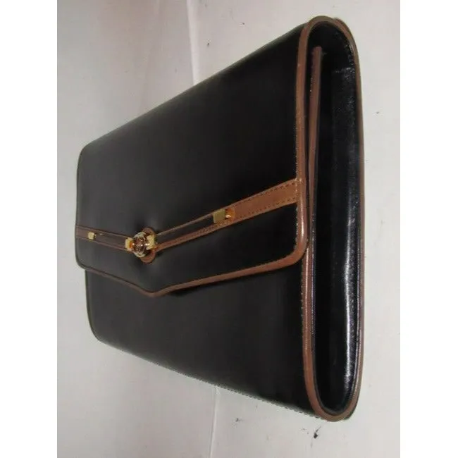 Gucci W Two Way Equestrian Accents Black Leather Shoulder Bag
