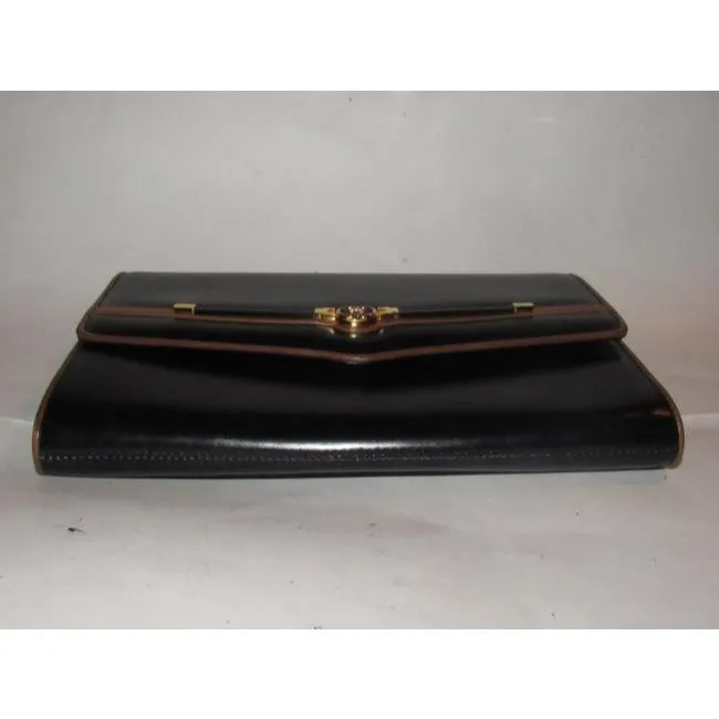 Gucci W Two Way Equestrian Accents Black Leather Shoulder Bag