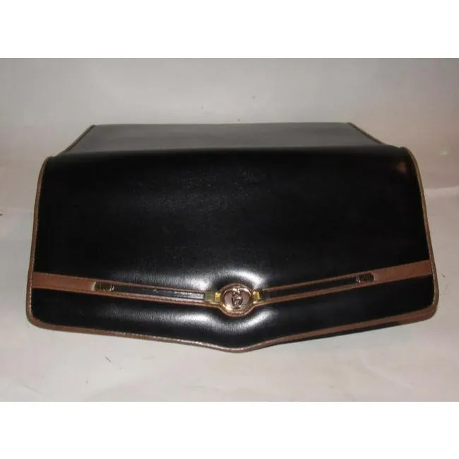 Gucci W Two Way Equestrian Accents Black Leather Shoulder Bag