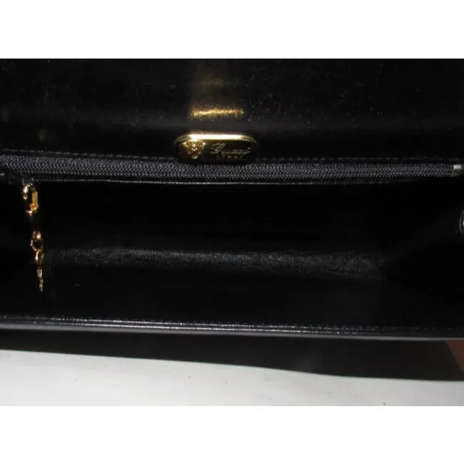 Gucci W Two Way Equestrian Accents Black Leather Shoulder Bag
