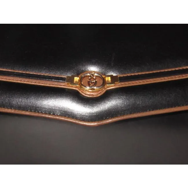 Gucci W Two Way Equestrian Accents Black Leather Shoulder Bag