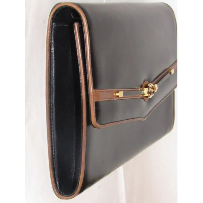 Gucci W Two Way Equestrian Accents Black Leather Shoulder Bag