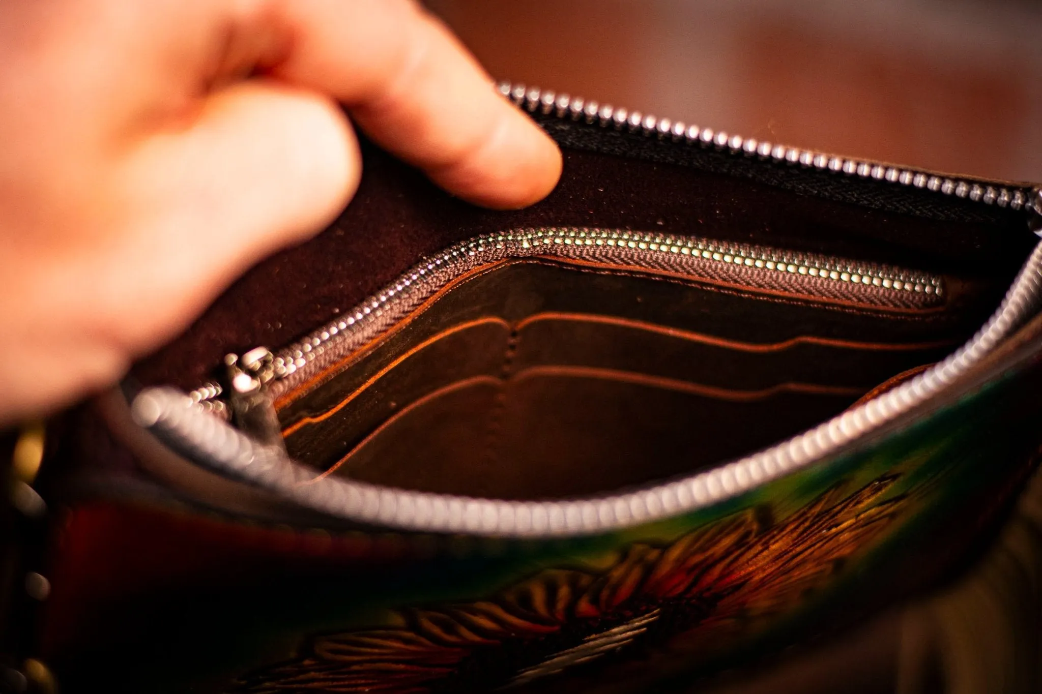 Hand-Tooled Leather Grateful Sunflower Fringe Clutch Bag - Rainbow Festival Boho Style