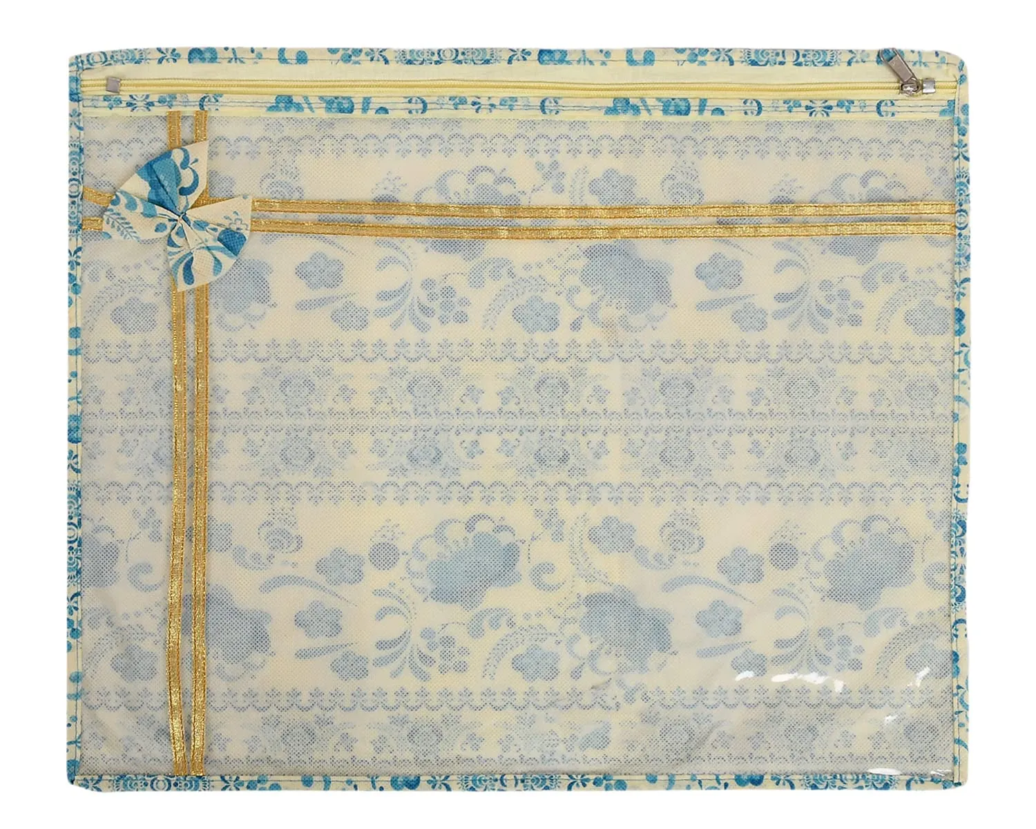Heart Home Floral Print Non-Woven Single Saree cover For Store Saree, Lehenga, Suit With Transparent Top,Pack of 9 (Blue) 54HH4156.
