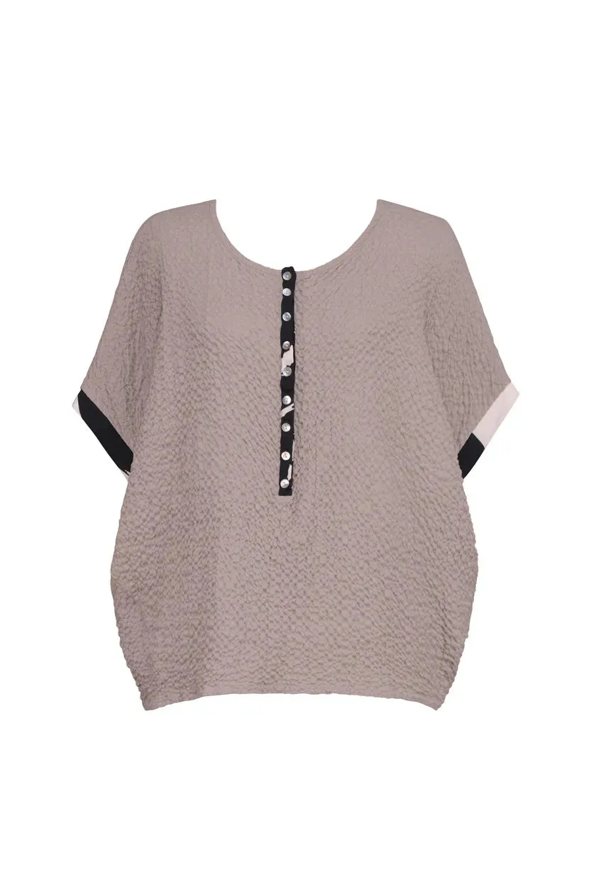 Henley Crepe Top, Stone