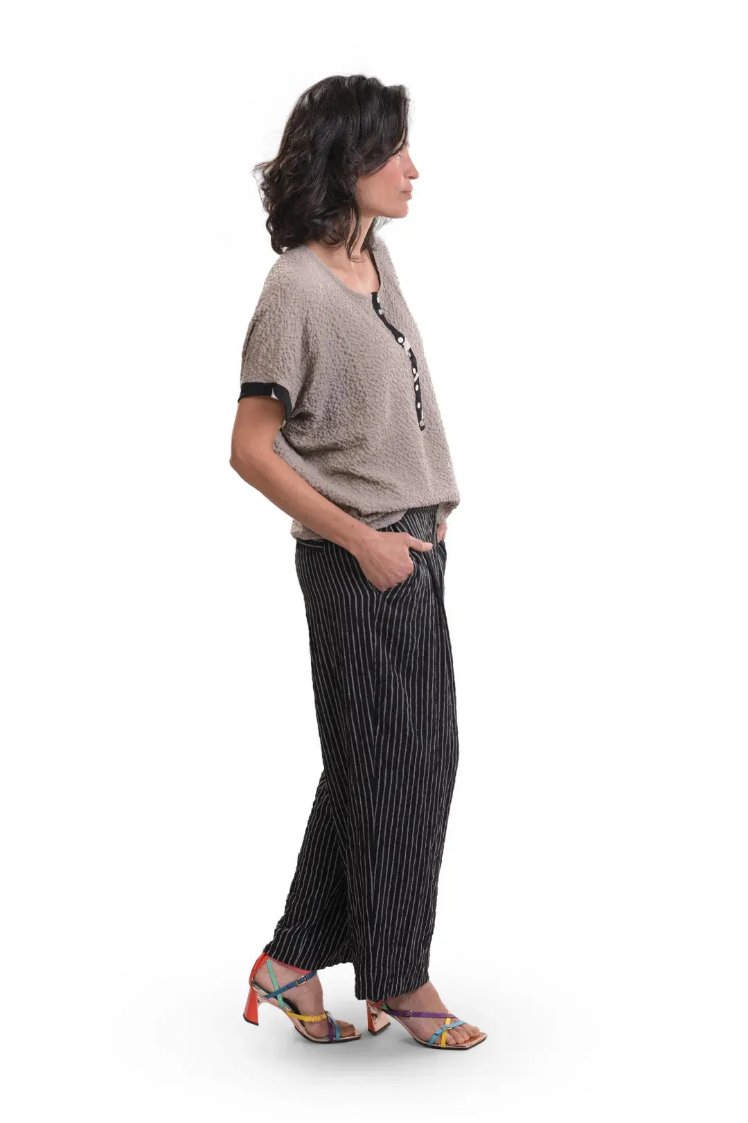 Henley Crepe Top, Stone
