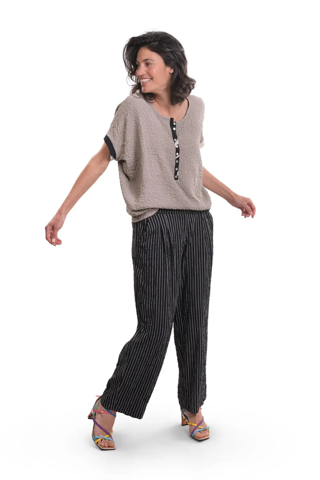 Henley Crepe Top, Stone