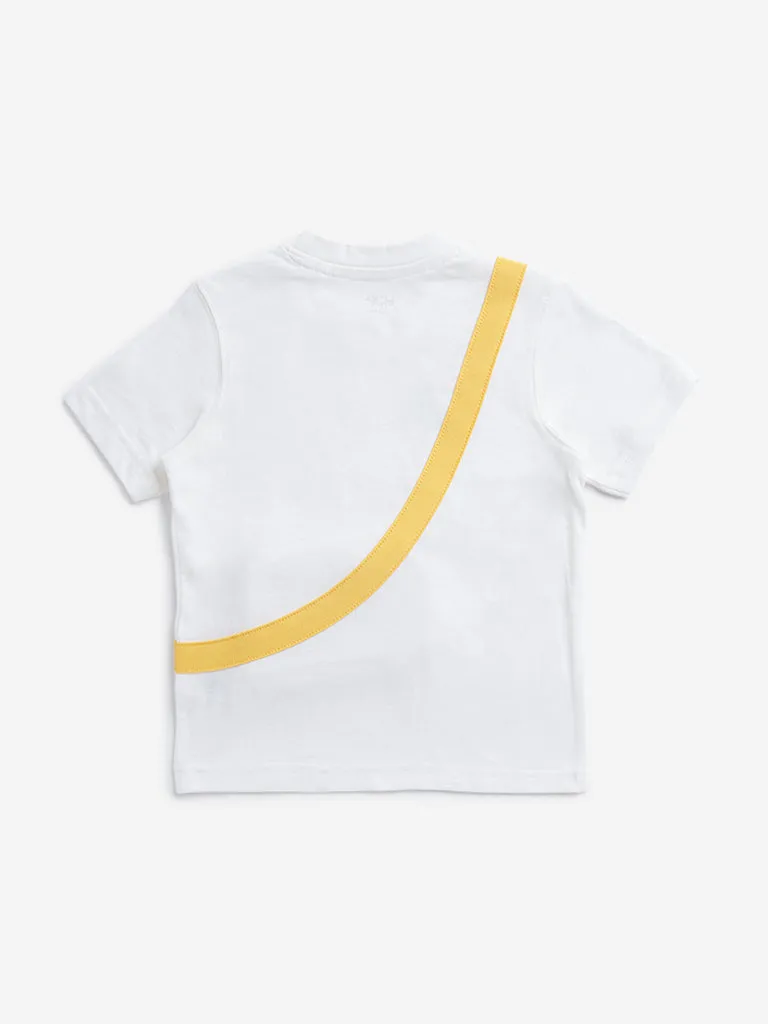HOP Kids White Car Printed Cotton T-Shirt