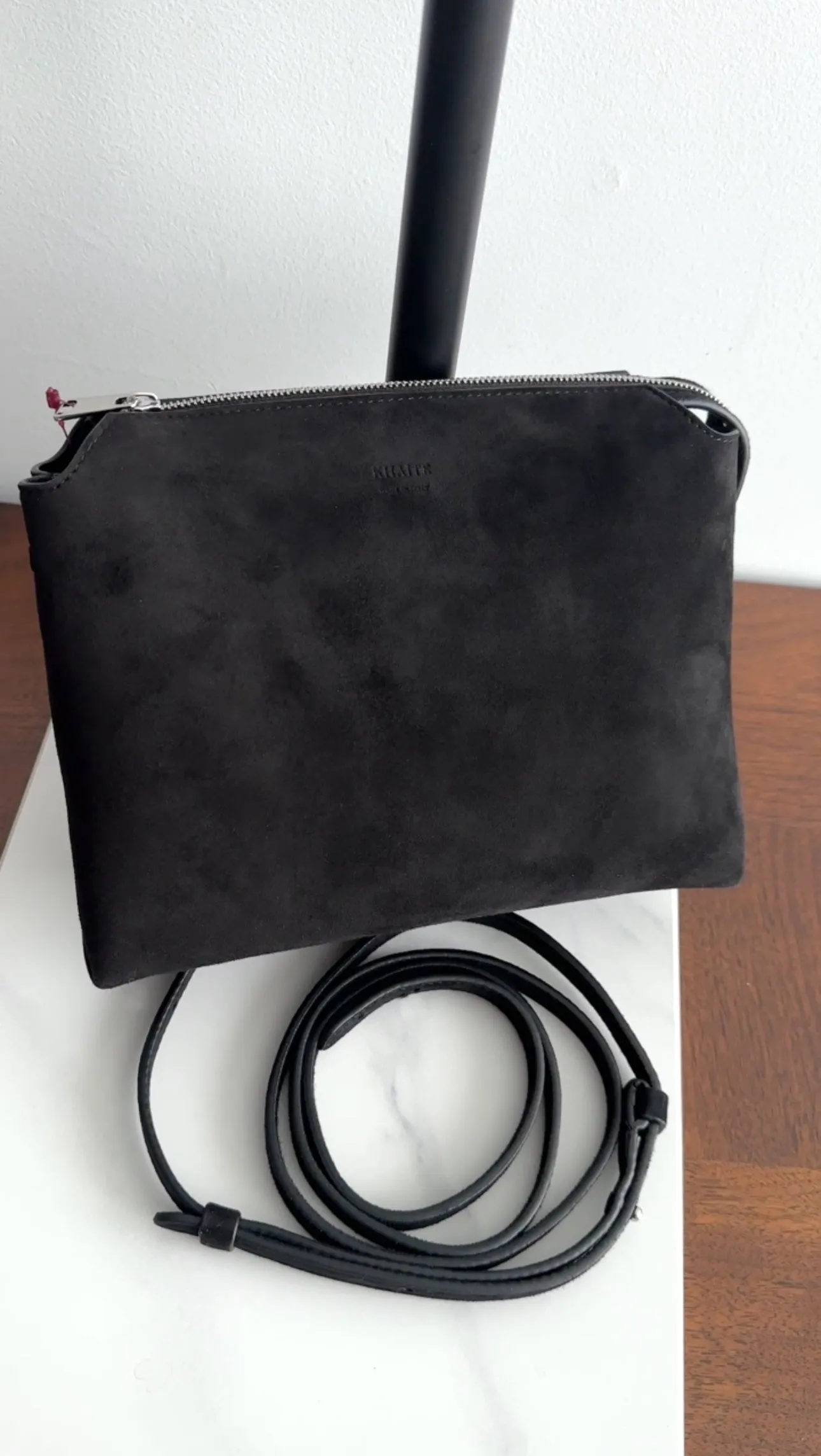 Khaite Black Suede Lina Pouch Crossbody Bag