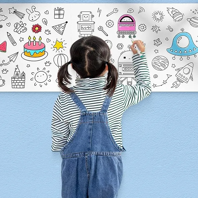 KIDS DIY DRAWING PAPER ROLL SHEET   FREE MARKERS