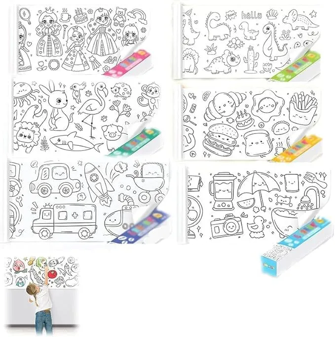 KIDS DIY DRAWING PAPER ROLL SHEET   FREE MARKERS