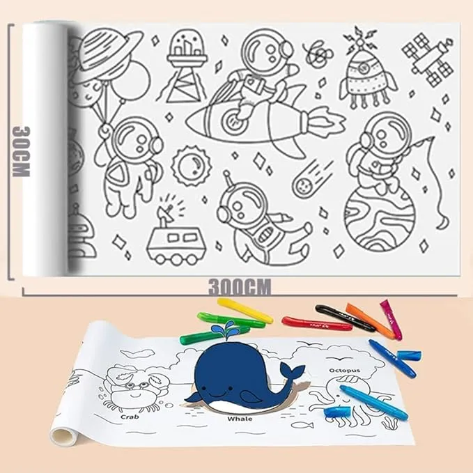 KIDS DIY DRAWING PAPER ROLL SHEET   FREE MARKERS