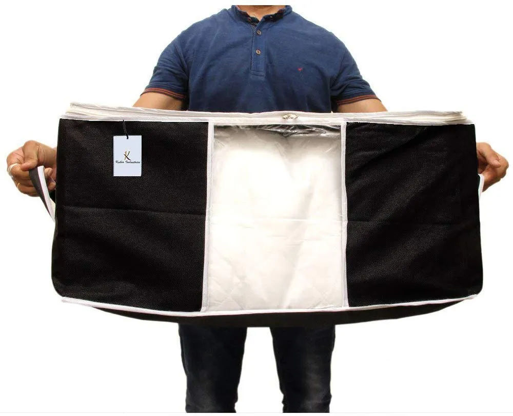 Kuber Industries 2 Piece Non Woven Underbed Storage Bag, Storage Organiser, Blanket Cover with Transparent Window, Extra Large, Black CTKTC034442