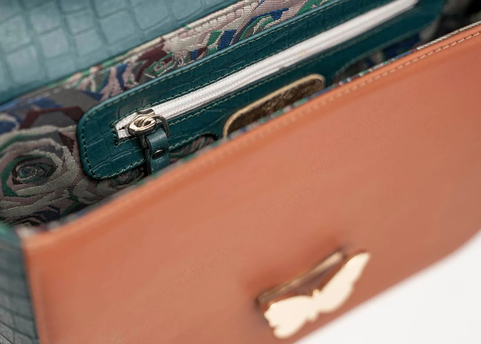 Leather Bag Multicolor Cognac, Forest, Beige