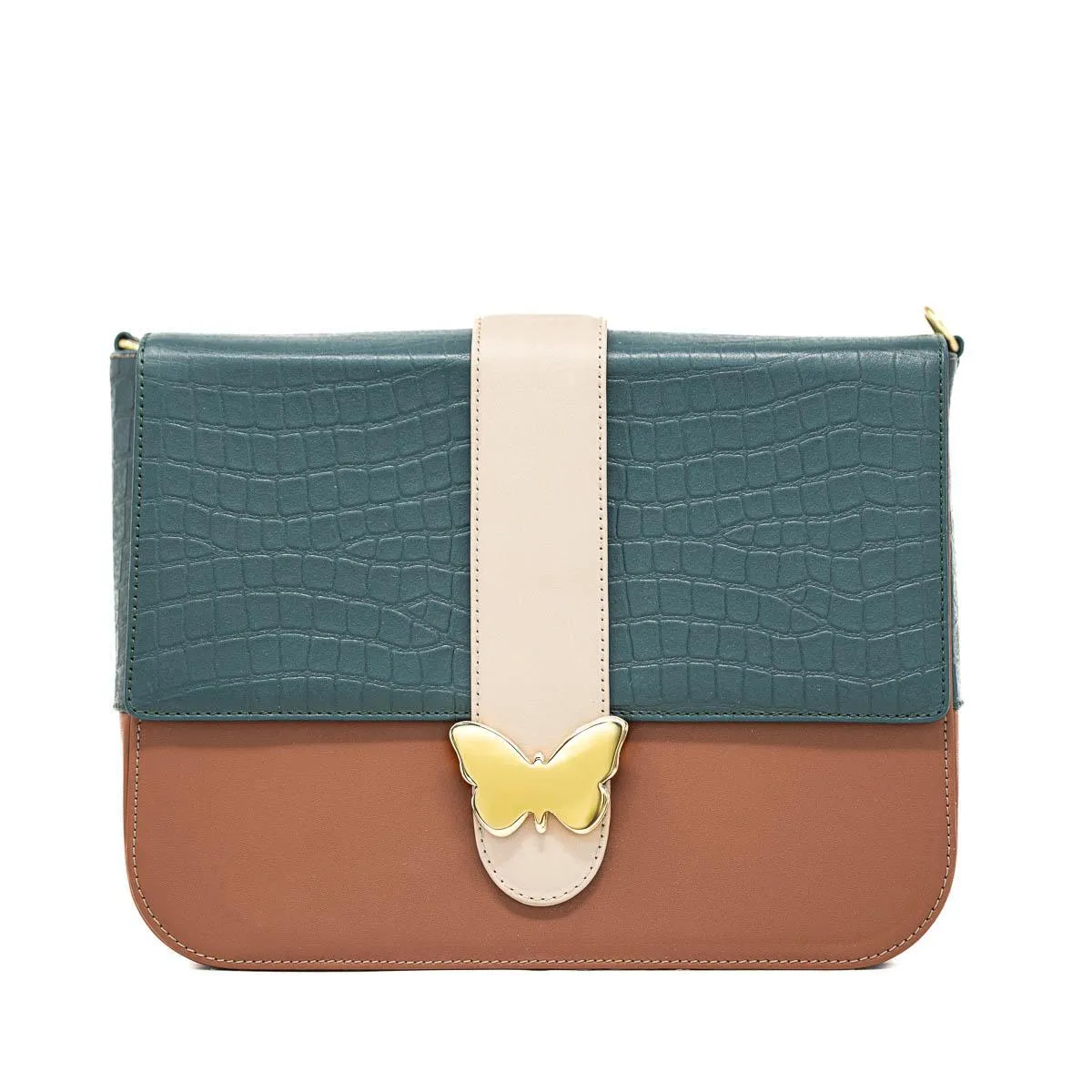 Leather Bag Multicolor Cognac, Forest, Beige