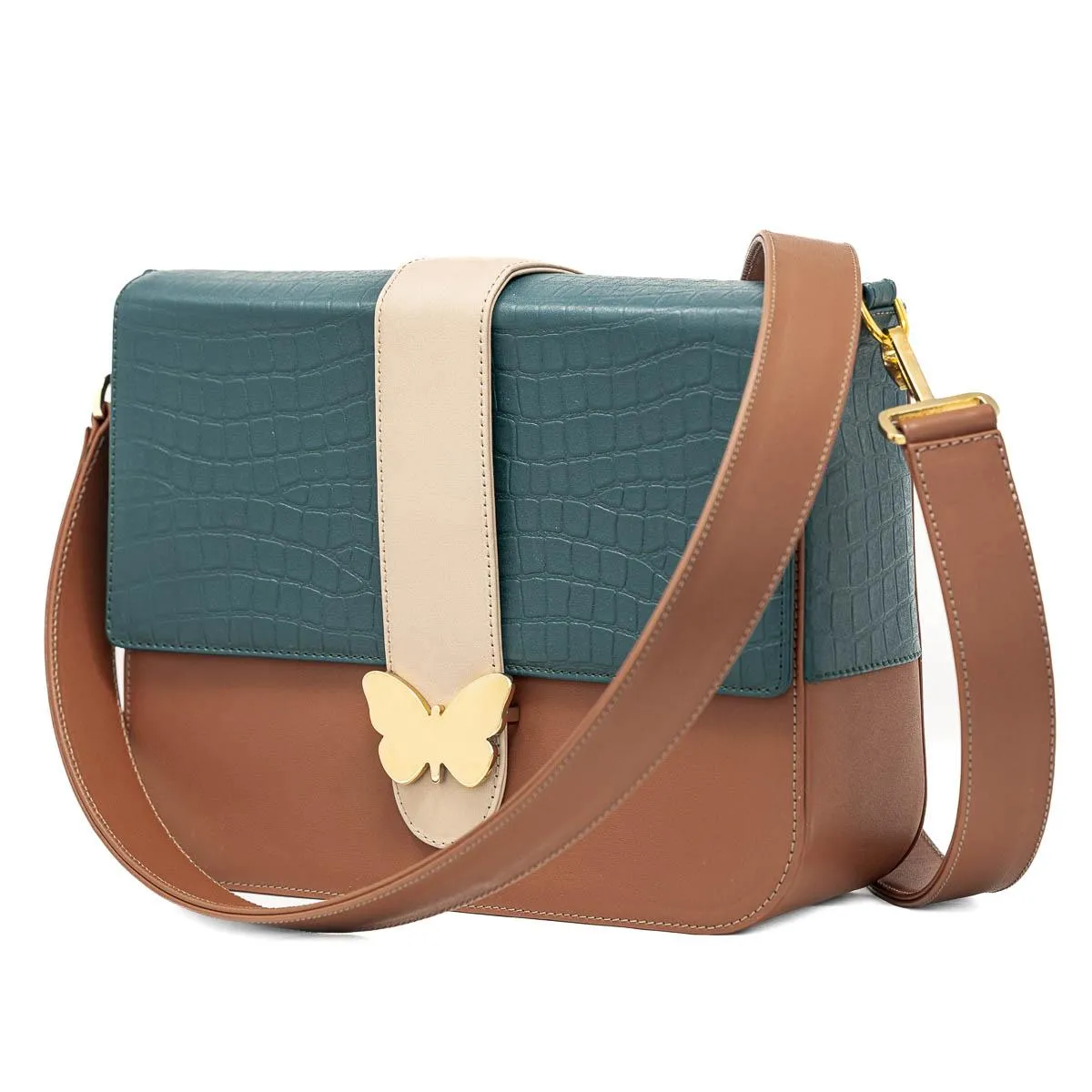 Leather Bag Multicolor Cognac, Forest, Beige