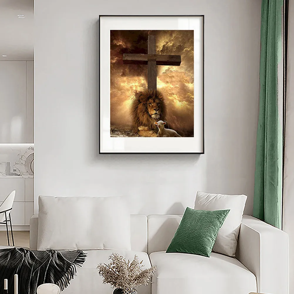 Lion Cross - Full Round Drill Diamond Painting 30*40CM