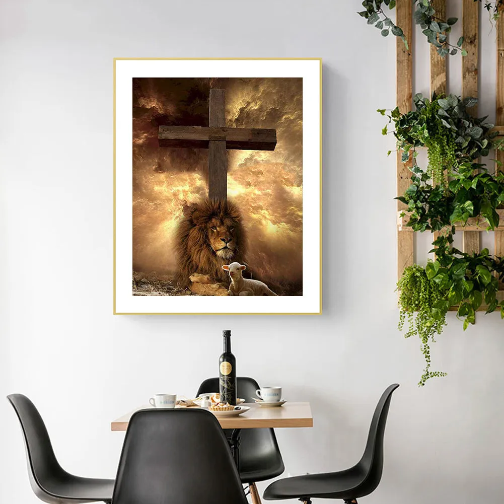 Lion Cross - Full Round Drill Diamond Painting 30*40CM