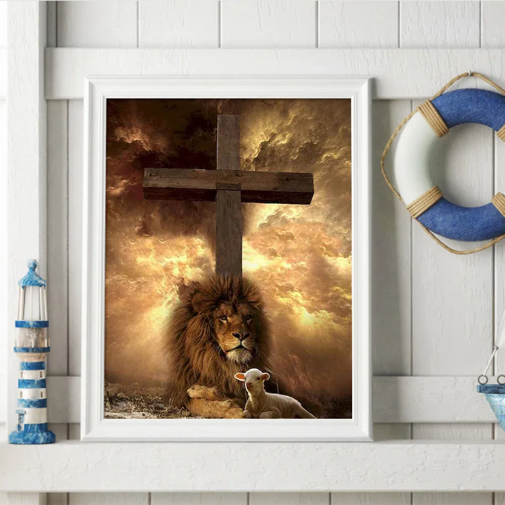 Lion Cross - Full Round Drill Diamond Painting 30*40CM