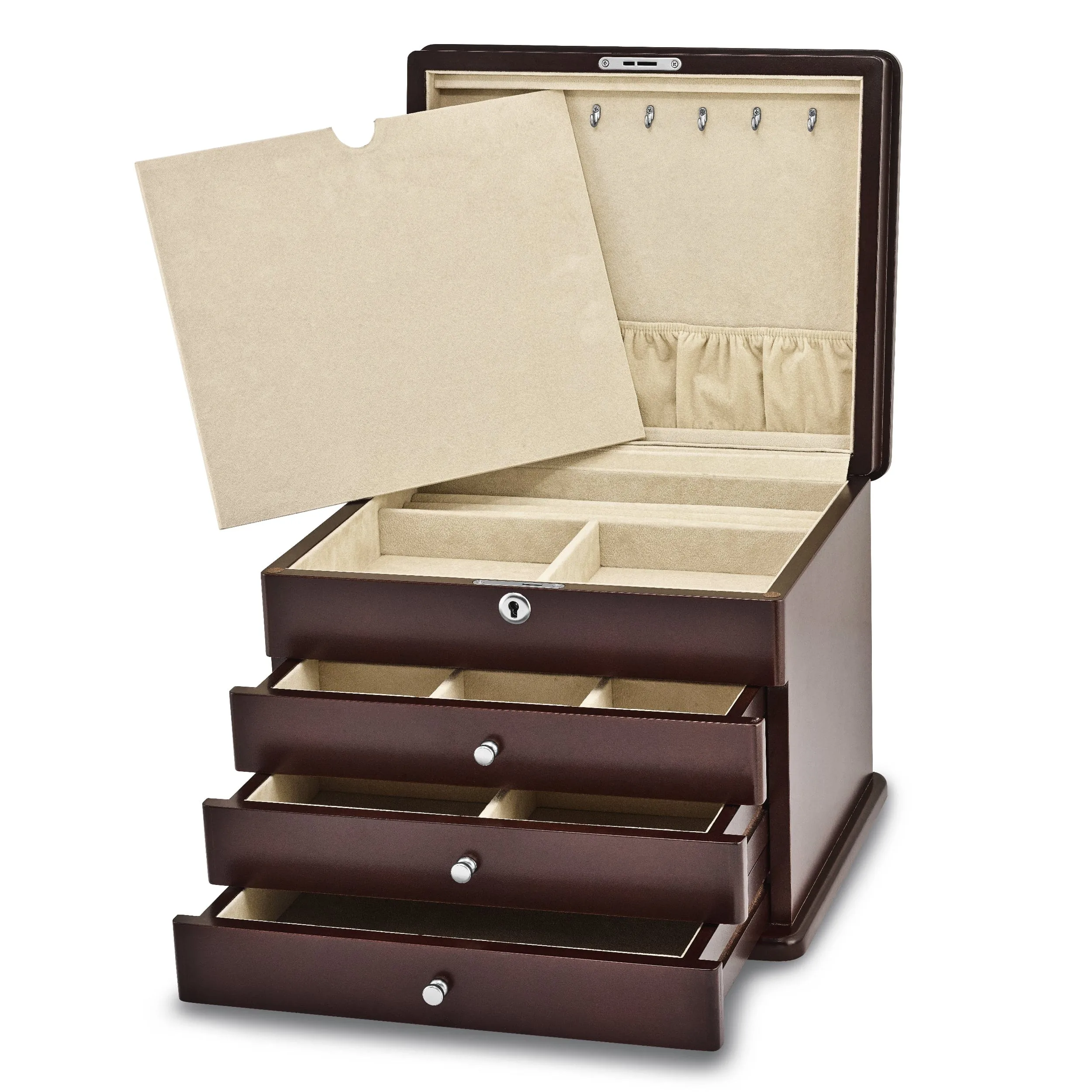 Mahogany Finish Veneer 3-drawer Jewelry Chest