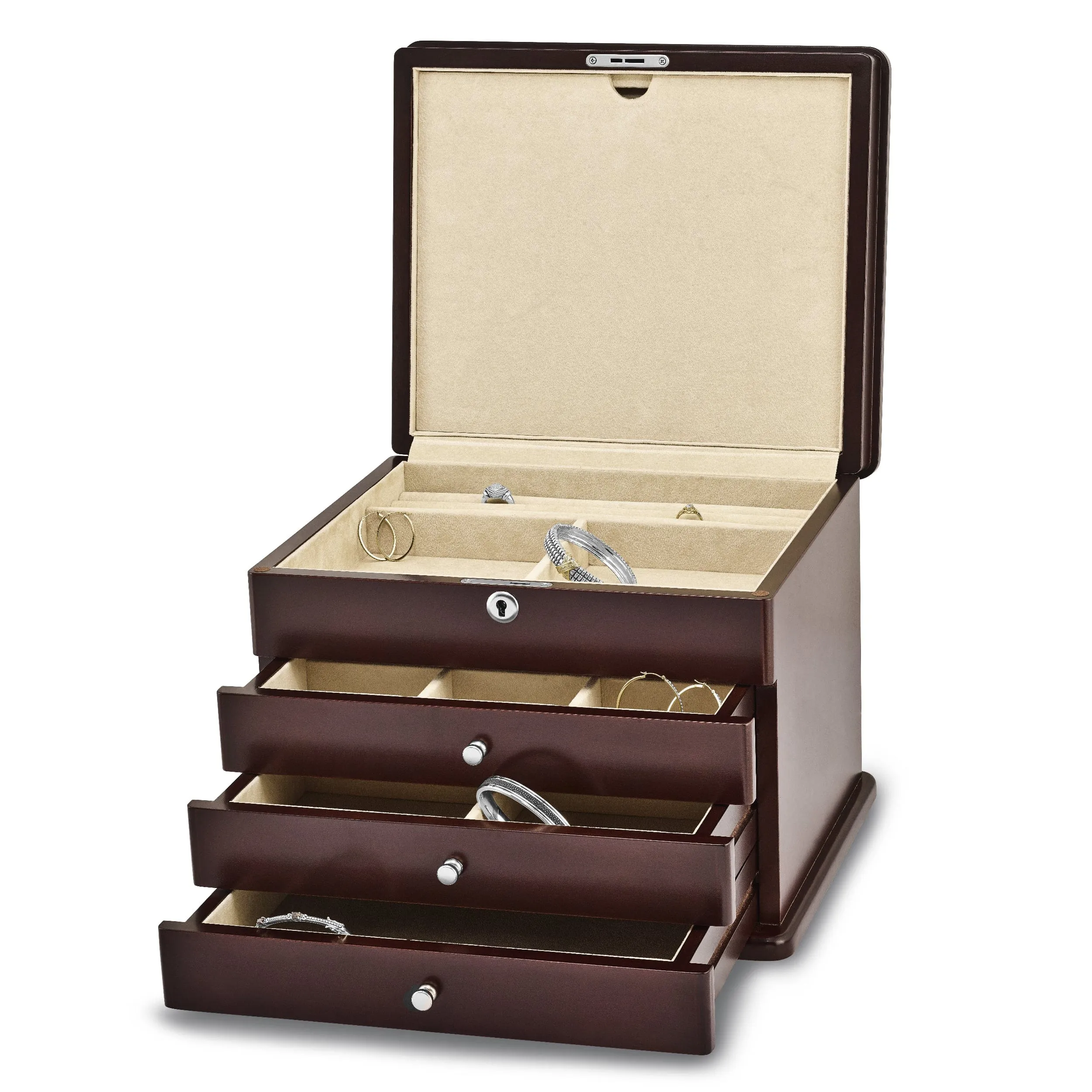 Mahogany Finish Veneer 3-drawer Jewelry Chest