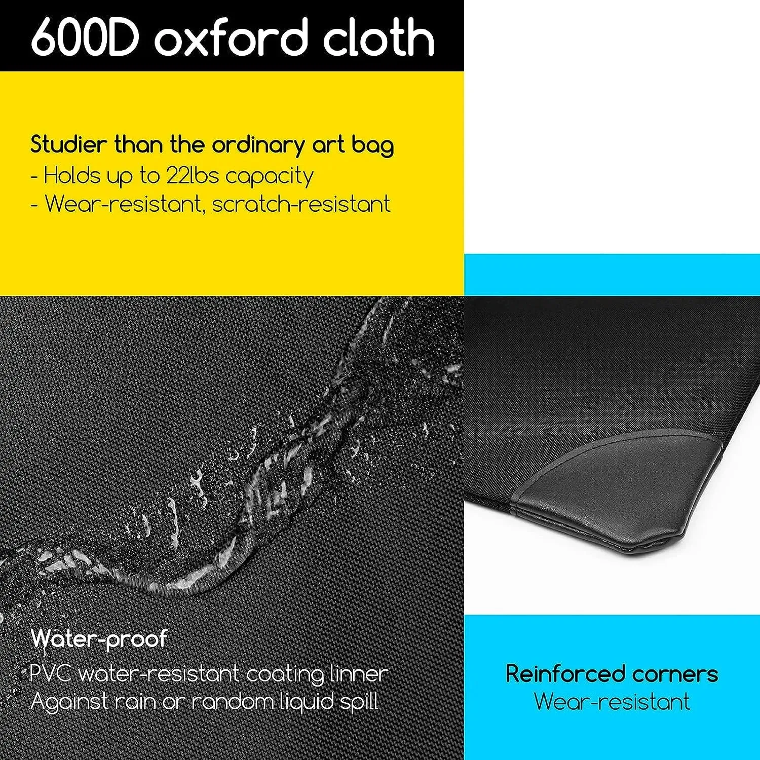 MEEDEN Studio Art Portfolio Case Water-proof with Double compartments 600D, Black, 20" X 26"