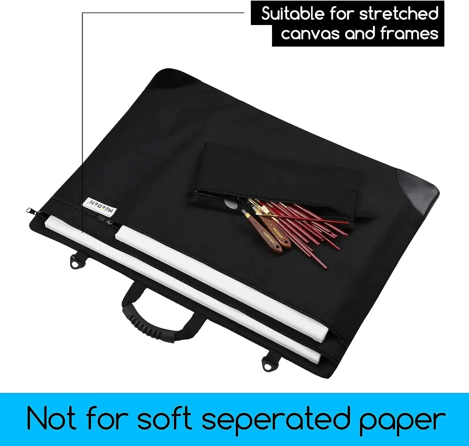 MEEDEN Studio Art Portfolio Case Water-proof with Double compartments 600D, Black, 20" X 26"