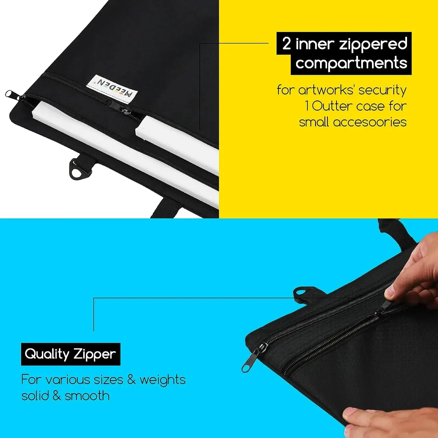 MEEDEN Studio Art Portfolio Case Water-proof with Double compartments 600D, Black, 20" X 26"