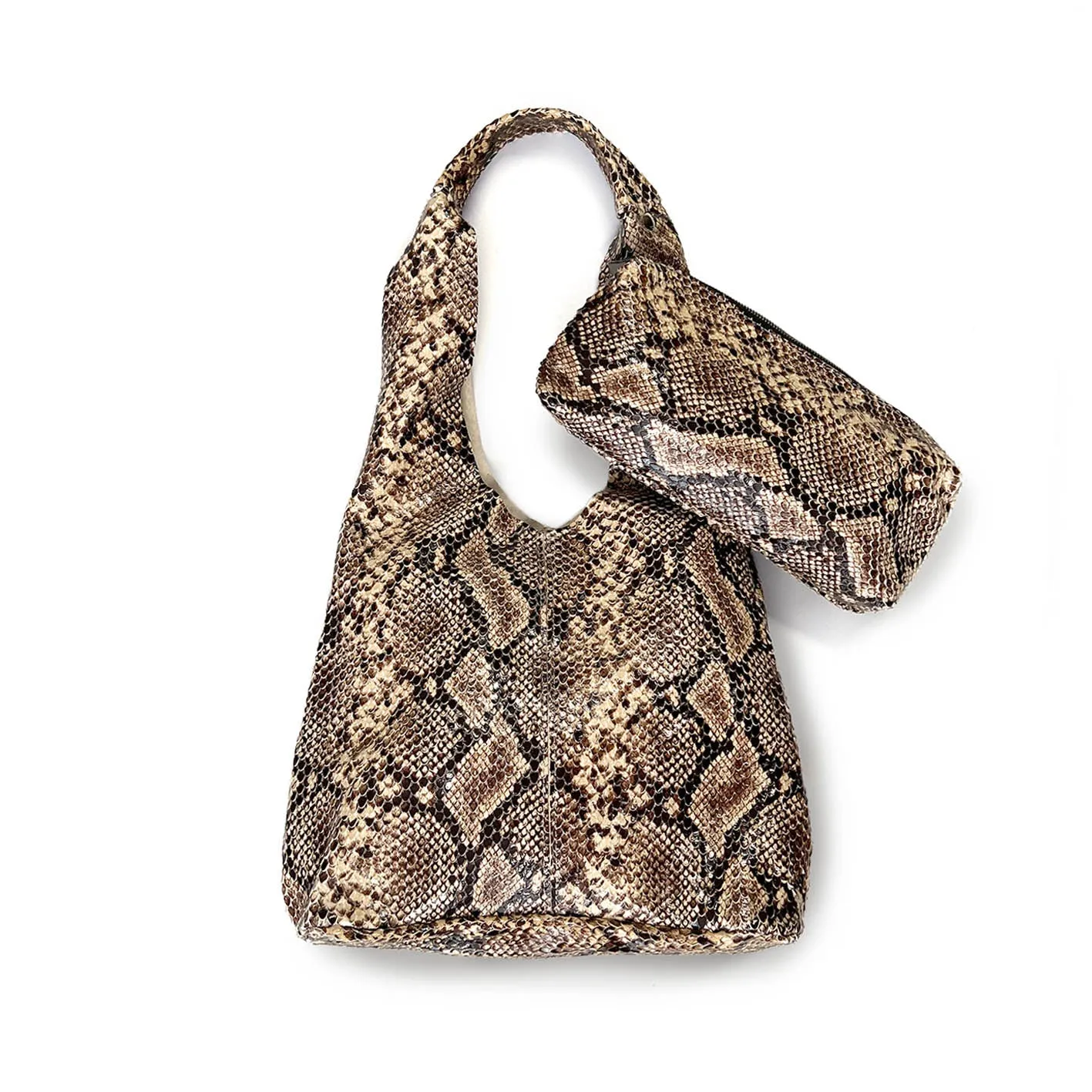 MIBA LEATHER SLOUCH BAG / Dark Brown Snake Print