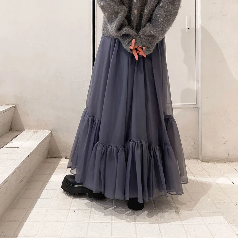 【MURRAL/ミューラル】<br>Spacious sheer wrap skirt <br>242-0901