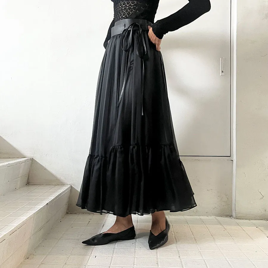 【MURRAL/ミューラル】<br>Spacious sheer wrap skirt <br>242-0901