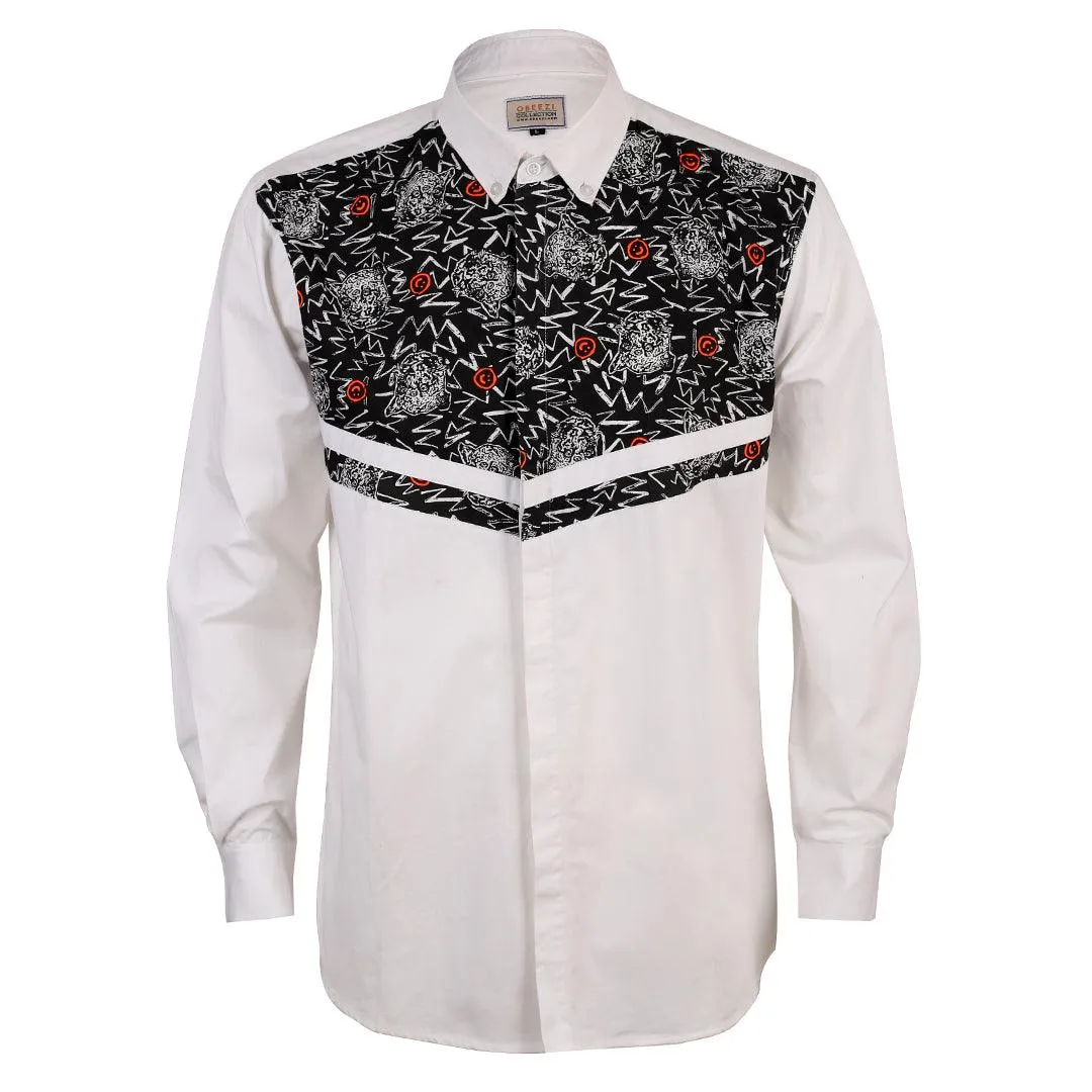 Obeezi Exquisite  Patterned Designed White Shirt