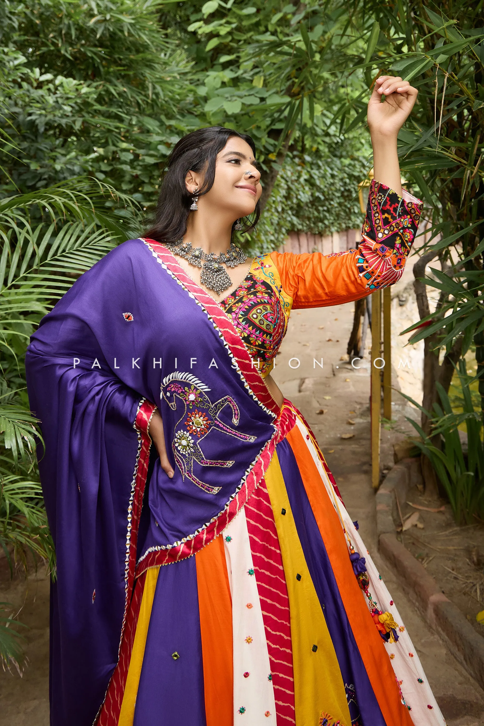 Opulent Multicolor Designer Chaniya Choli with Exquisite Handwork