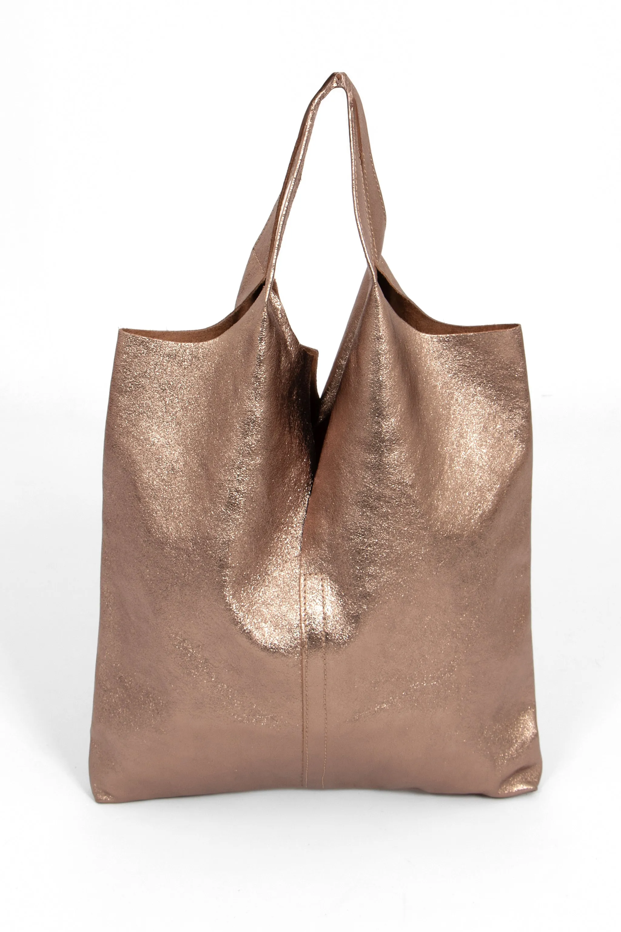 Paloma Italian Leather Shoulder Bag - Champagne, Metallic