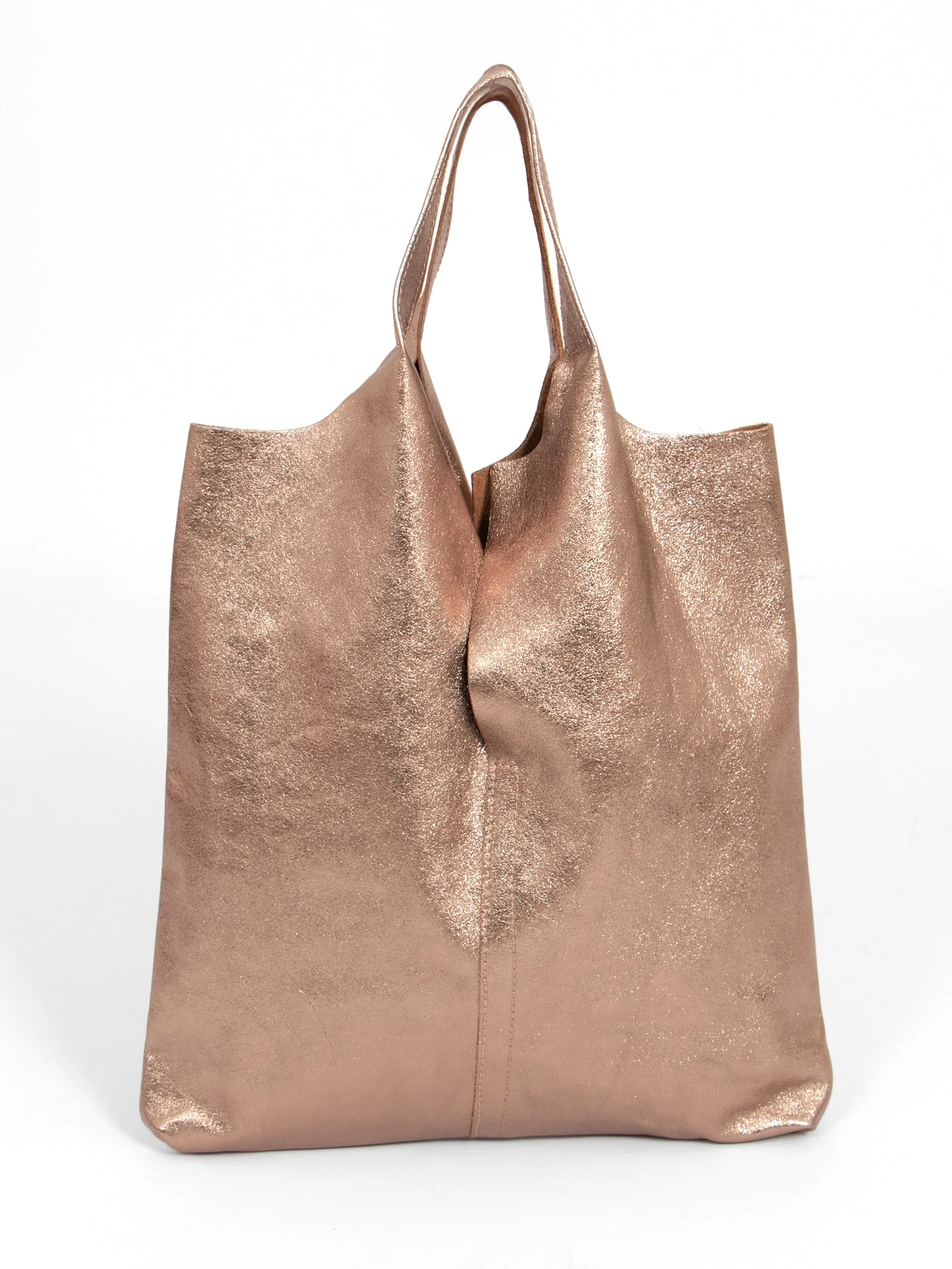 Paloma Italian Leather Shoulder Bag - Champagne, Metallic