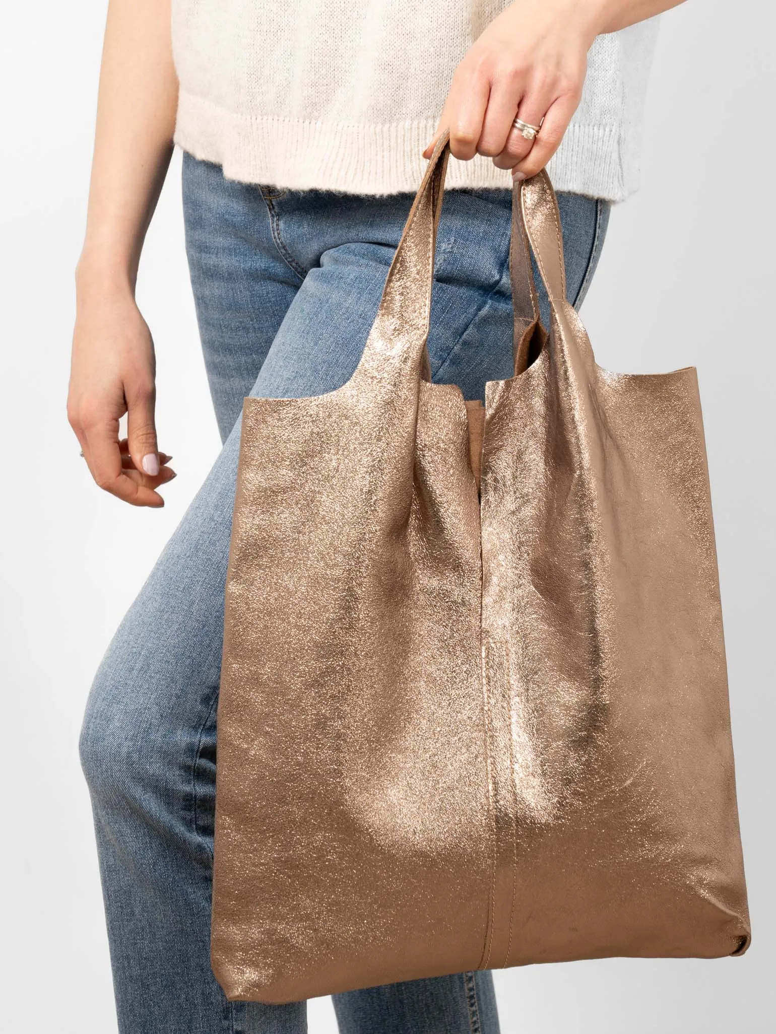 Paloma Italian Leather Shoulder Bag - Champagne, Metallic