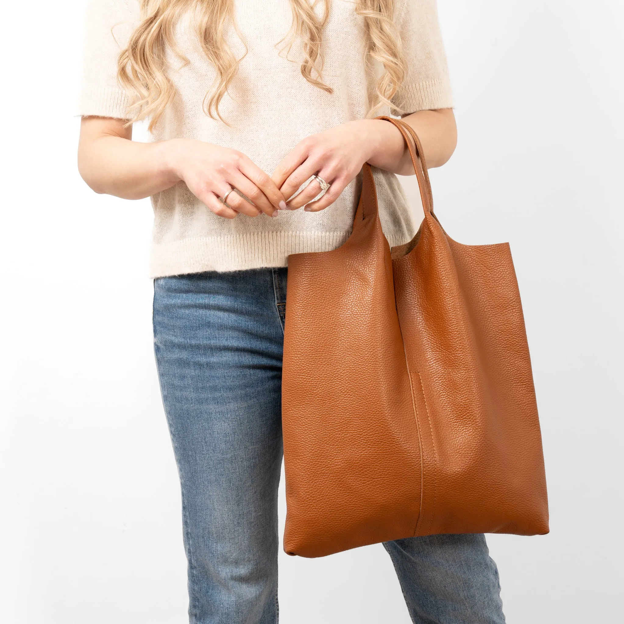 Paloma Italian Leather Shoulder Bag - Tan, Pebbled