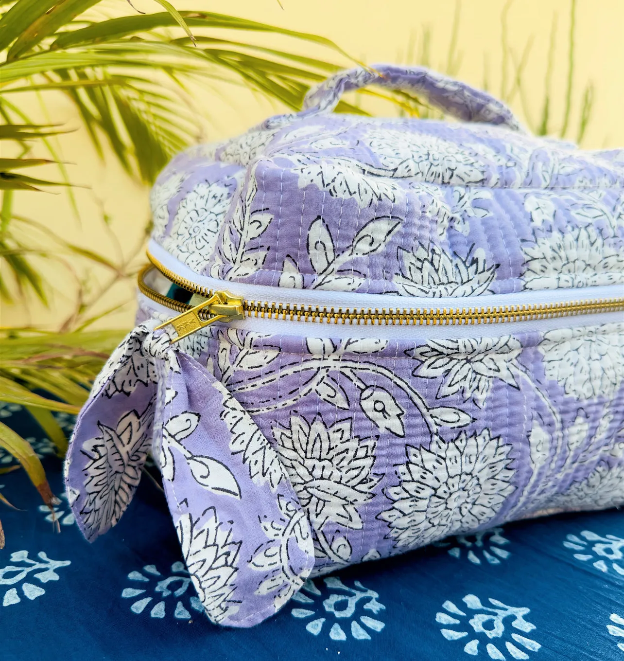 Periwinkle Lotus Block Print Cosmetic Case